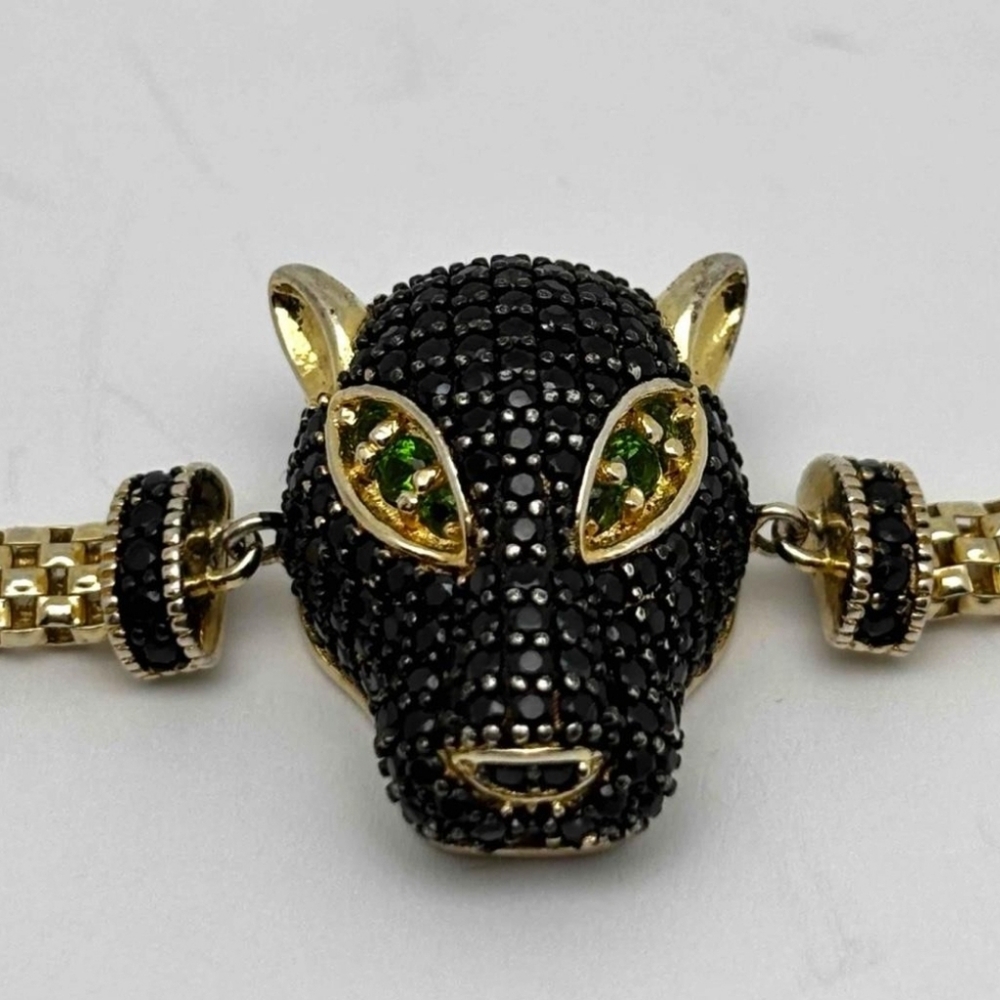 Stunning Black Panther 18kYellow Gold Sterling Silver 925 Bracelet 7.5" - Picture 4 of 11